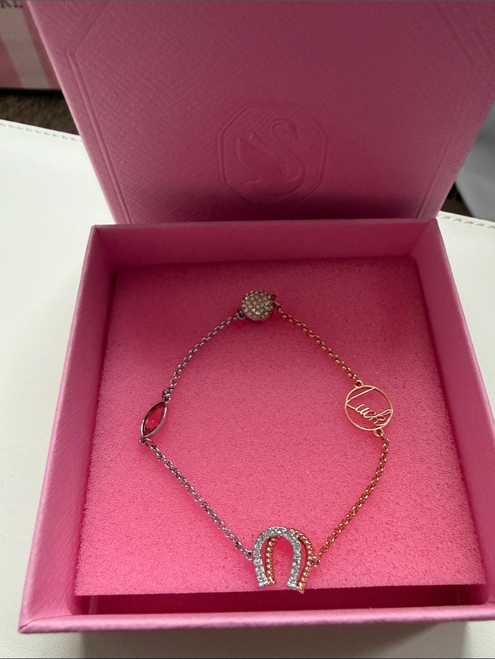 Swarovski Two-Tone 'Luck' Horseshoe Bracelet in Silver and Rose Gold
